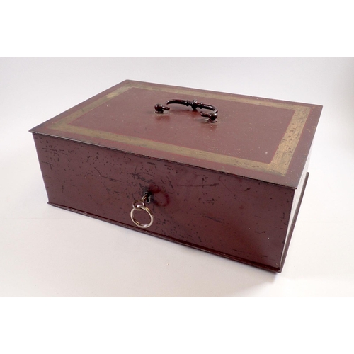 808 - A Victorian painted floor safe with key, 35 x 25 x 12.5cm