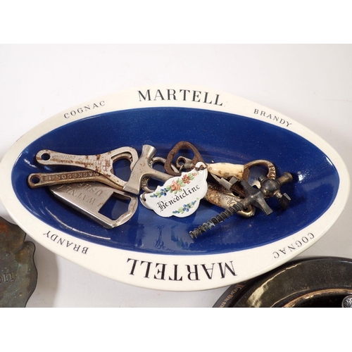 818 - A box of breweriana items including Martell Cognac and Long John Whisky pub ashtrays, advertising bo... 