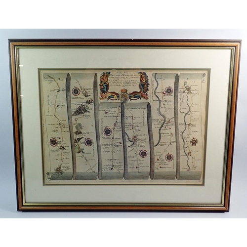 819 - An antique Bristol to Worcester road map by John Ogilby, 32 x 45cm