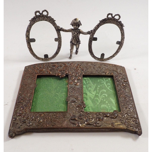 847 - A Japanese cast double photograph frame 18 x 22cm and another oval double frame