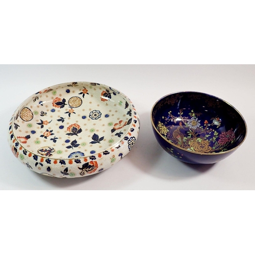 85 - A Carlton Ware Kang-He bowl 'Rockery & Pheasant' with small chip and a Burslem Pekin bowl