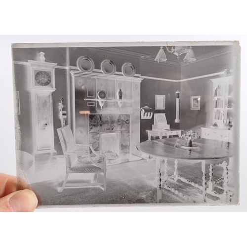 850 - A set of glass early photographic plates of country house interior