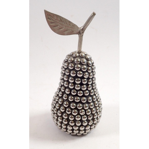 864 - A white metal studded pear, 12.5cm