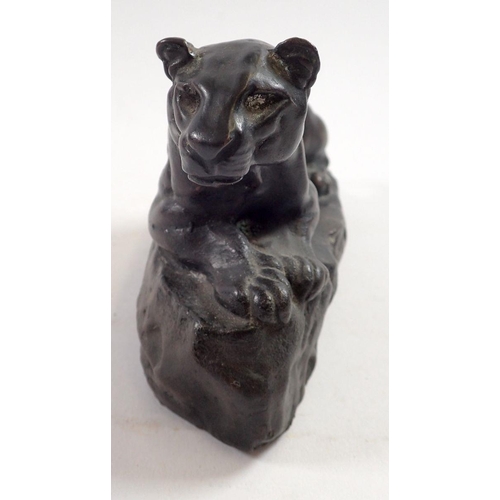 871 - A small bronze of a lioness after Barye, 18cm long