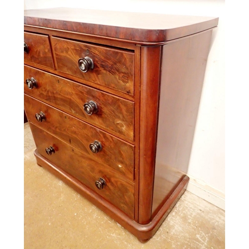 872 - A Victorian mahogany chest of two short and three long drawers with mother of pearl inlay to handles... 