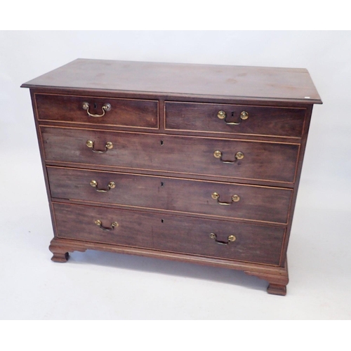 886 - A Georgian mahogany chest of two short and three long drawers on bracket supports, 116 x 56 x 90cm t... 