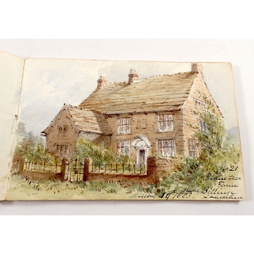 887 - A Victorian watercolour sketch book of eighteen named and dated views and scenes including Billinge ... 