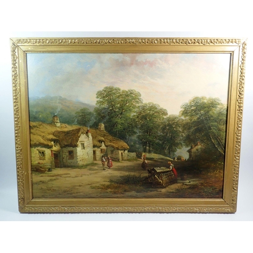 895 - William Pitt - oil on canvas 'Old Cottages, Breckan, Radnorshire, 1869' signed and dated, titled to ... 