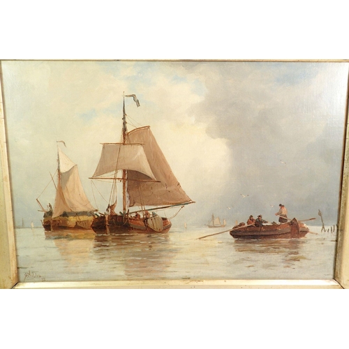 898 - Richard Henry Nibbs (circa 1816 - 1893) - oil on canvas marine scene with sailing boats and a rowing... 