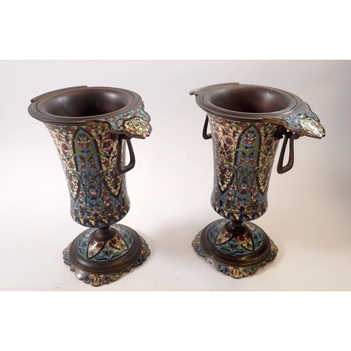 934 - A pair of 19th century cloisonne enamel urns, 24cm tall