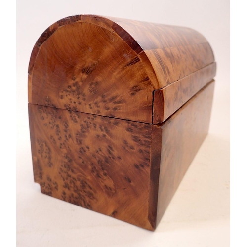 946 - A dome top burr walnut jewellery box, 22 x 12 x 15cm