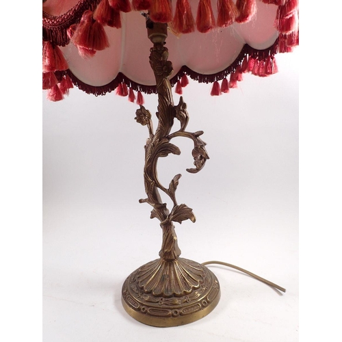 950 - A brass foliate table lamp, 40cm to light fitting