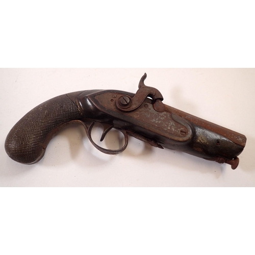 964 - A late 18th century percussion action pistol with steel mounts, 20.5cm long