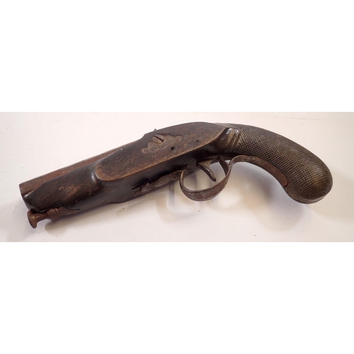 964 - A late 18th century percussion action pistol with steel mounts, 20.5cm long