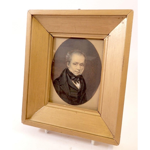 968 - A Victorian watercolour miniature on paper portrait of Mr Burt by himself, label to verso for 'Strik... 