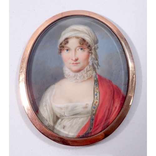 971A - L Gey - early 19th century oval watercolour on ivory miniature portrait of a woman with white dress ... 