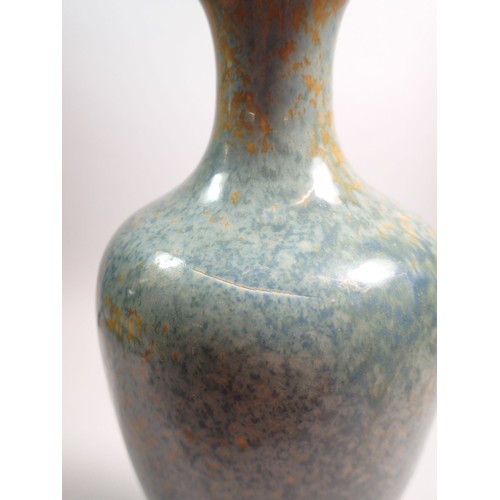 99 - A Ruskin Pottery blue and ochre mottled lamp base, 31cm