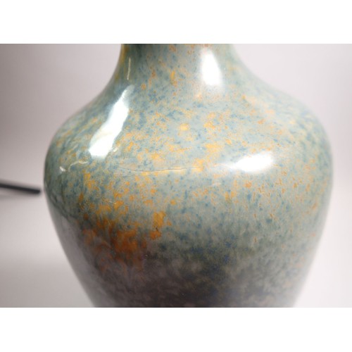 99 - A Ruskin Pottery blue and ochre mottled lamp base, 31cm