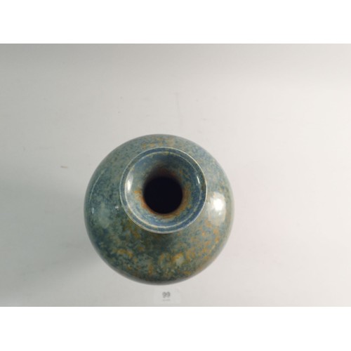 99 - A Ruskin Pottery blue and ochre mottled lamp base, 31cm