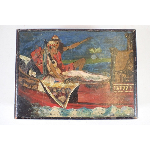 1047 - A Folk Art box painted Egyptian scene, 21cm wide