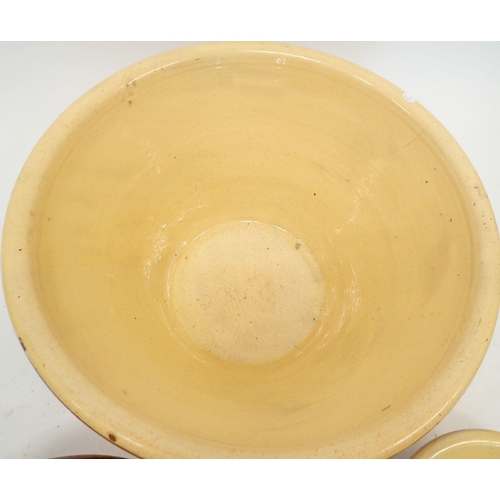 1058 - A Victorian butter glazed graduated set of terracotta dairy bowls, 48, 37 and 25cm diameter