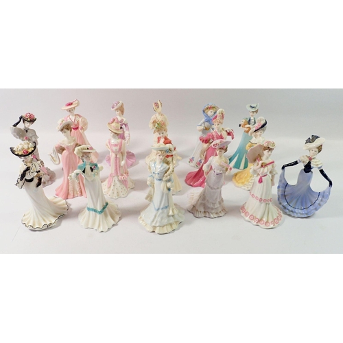 106 - A set of seventeen Coalport figures of ladies, approx 14cm high