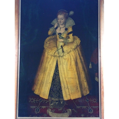 1069 - A Victorian reverse print on glass of Elizabeth I, 65 x 33cm