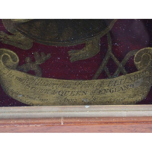 1069 - A Victorian reverse print on glass of Elizabeth I, 65 x 33cm