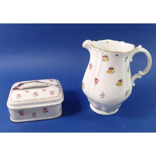 107 - A Harrods floral jug and a sardine dish