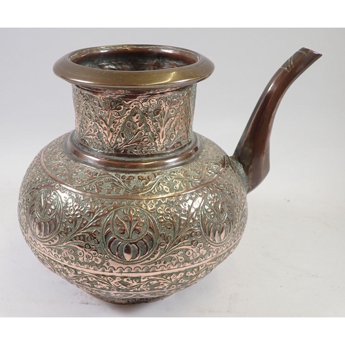 1071 - A Persian silvered copper large water carrier with spout, 23cm