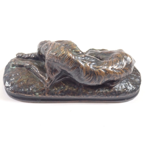 1075 - A 19th century bronze of a greyhound sleeping 14cm long