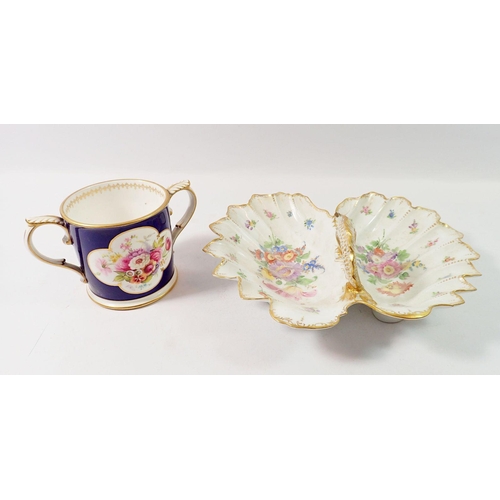 119 - A Worcester Regatta commemorative two handled loving cup painted flowers and a Dresden two section f... 