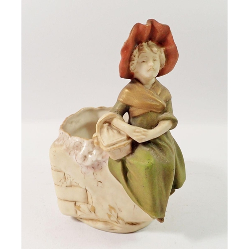 124 - A Royal Dux vase with young girl seated to edge, 17cm