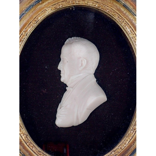 1246 - A 19th century wax portrait bust of a gentleman in oval frame, 11.5 x 6cm