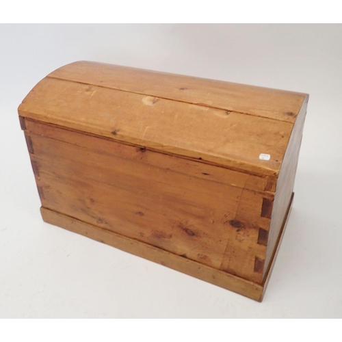 1247 - A vintage small pine dome top trunk, 53cm wide