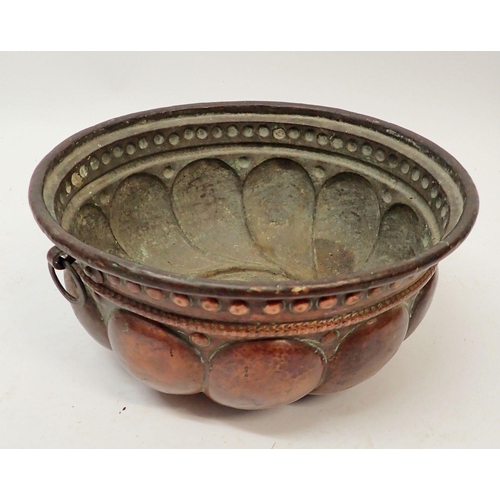 1250 - A large Victorian copper jelly mould with flower to base and hanging hook, 31.5cm diameter