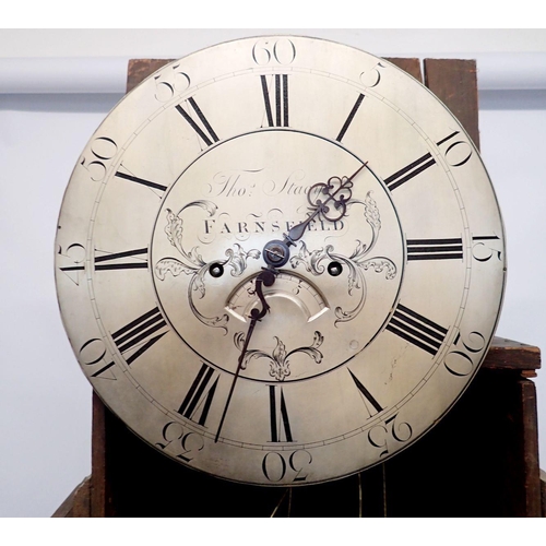 1255 - An 18th century oak longcase clock with swan neck pediment over silvered dial by Thomas Stacy of Far... 