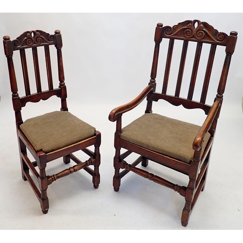 1276 - A set of eight Jacobean style dining chairs with carved top rail - six diners and two carvers