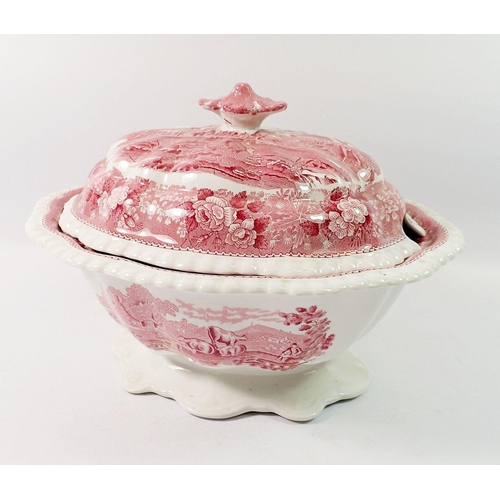 130 - An Adams puce printed tureen and lid, 30cm wide