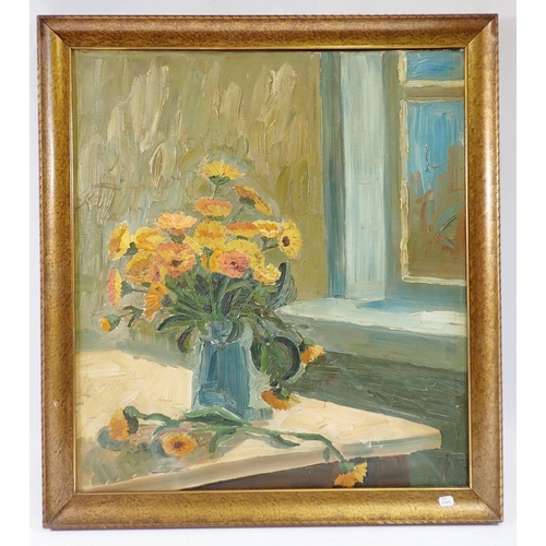 1301 - A vintage oil still life flowers, 50 x 45cm