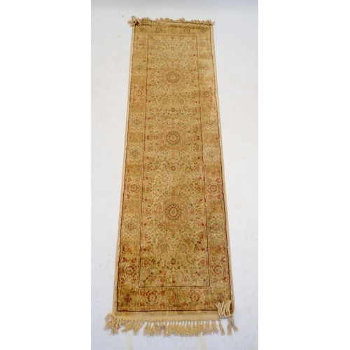 1312 - A silk Persian style floral pale pink and cream small runner, 64 x 211cm