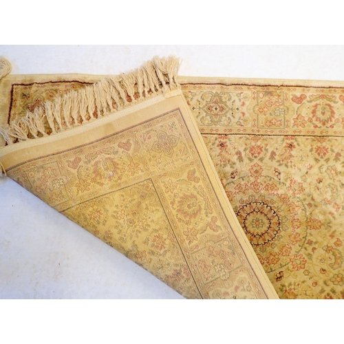 1312 - A silk Persian style floral pale pink and cream small runner, 64 x 211cm