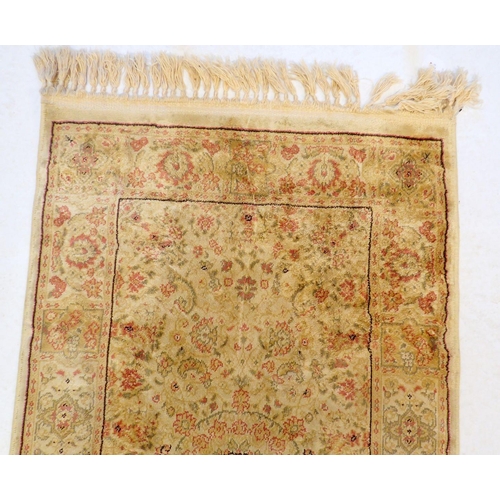 1312 - A silk Persian style floral pale pink and cream small runner, 64 x 211cm