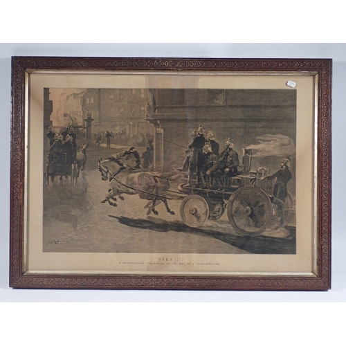 1319 - A 19th century steel engraving 'Fire Engine' 31 x 50cm