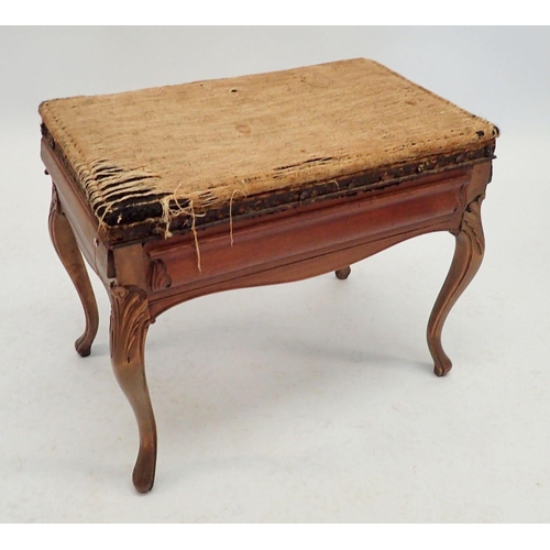 1327 - A 19th century French piano stool with rise top and cabriole supports