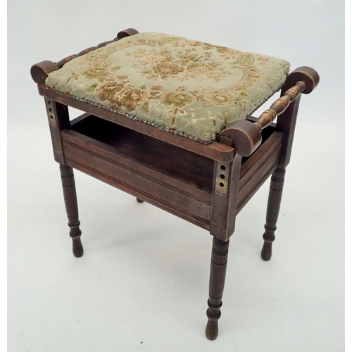 1328 - An Edwardian piano stool with unusual seat rising mechanism with sheet music storage