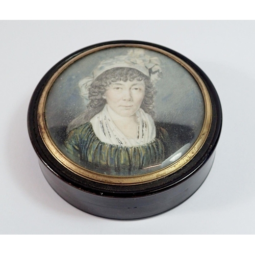 1337 - A 19th century tortoiseshell circular box inset ivory Marquis of Anglesey, 8cm diameter, Ivory Submi... 