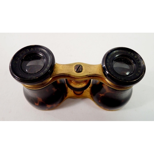 1349 - A pair of tortoiseshell opera glasses by Chadburn & Son, cased