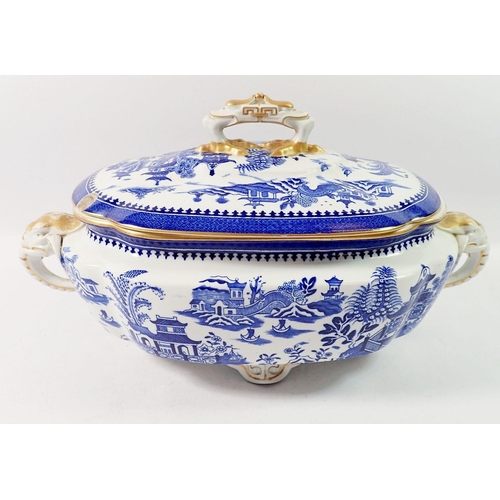 136 - A Royal Worcester blue and white tureen with elephant handles, matched lid, a/f