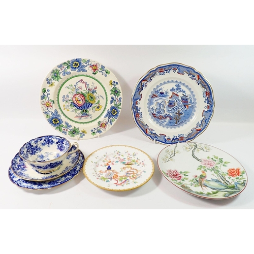 137 - A Mason's plate, a Mintons blue and white breakfast trio plus two chinoiserie plates